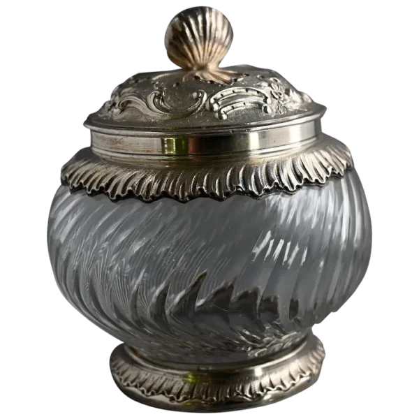 French Cut Glass Sterling Silver Mounted Dresser Jar Joseph Alexandre Martel